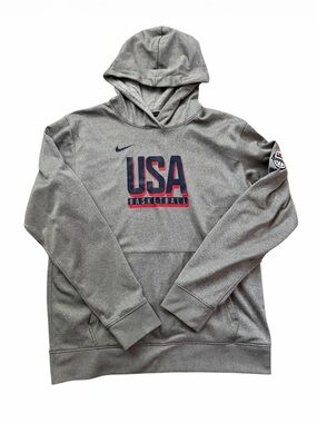 Nike Gray USA Basketball Hoodie with Red & Navy Chest Logo